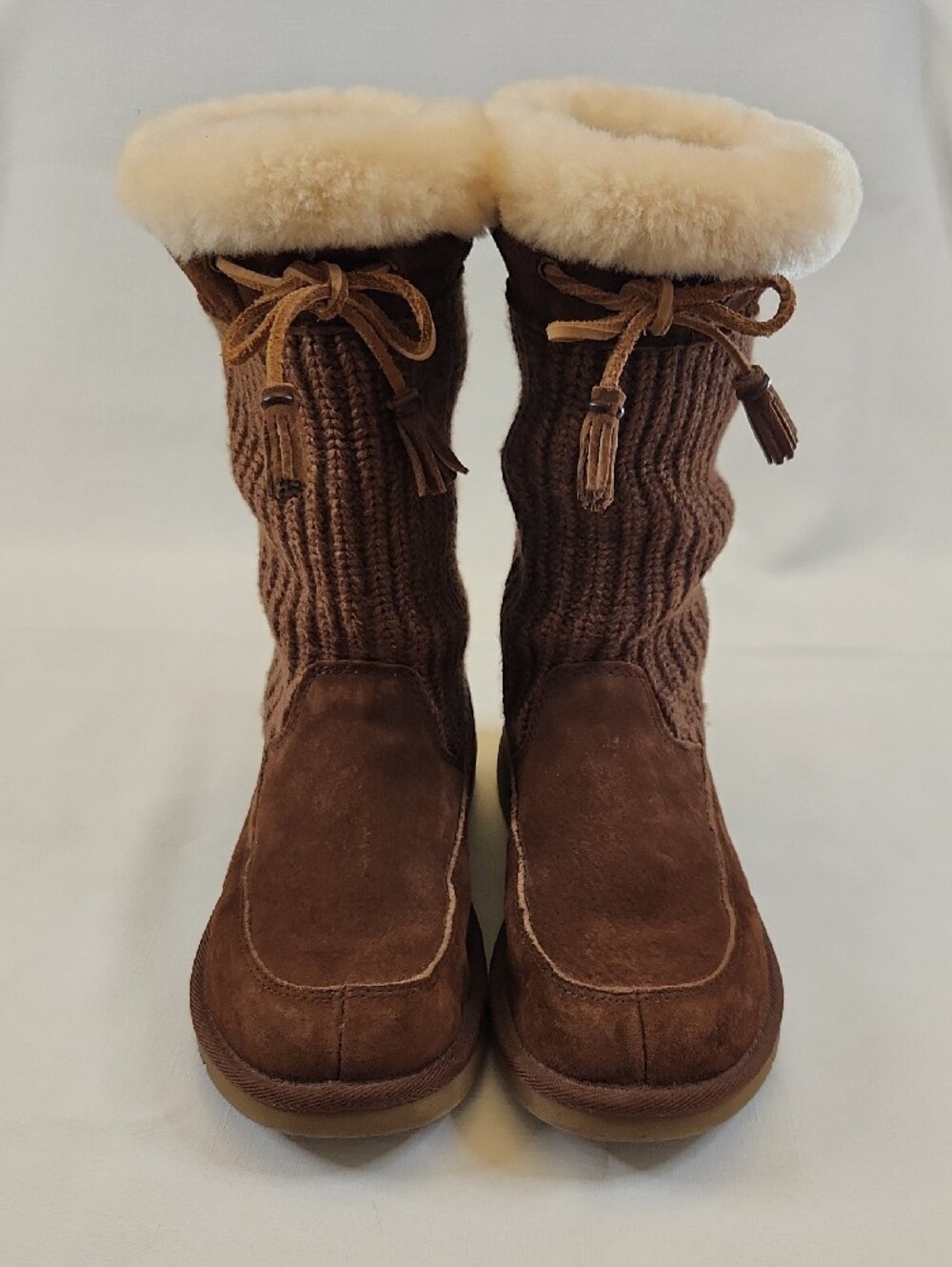 Ugg Women’s Brown Knit Shearling-Trim Winter Boots - Picture 10 of 10